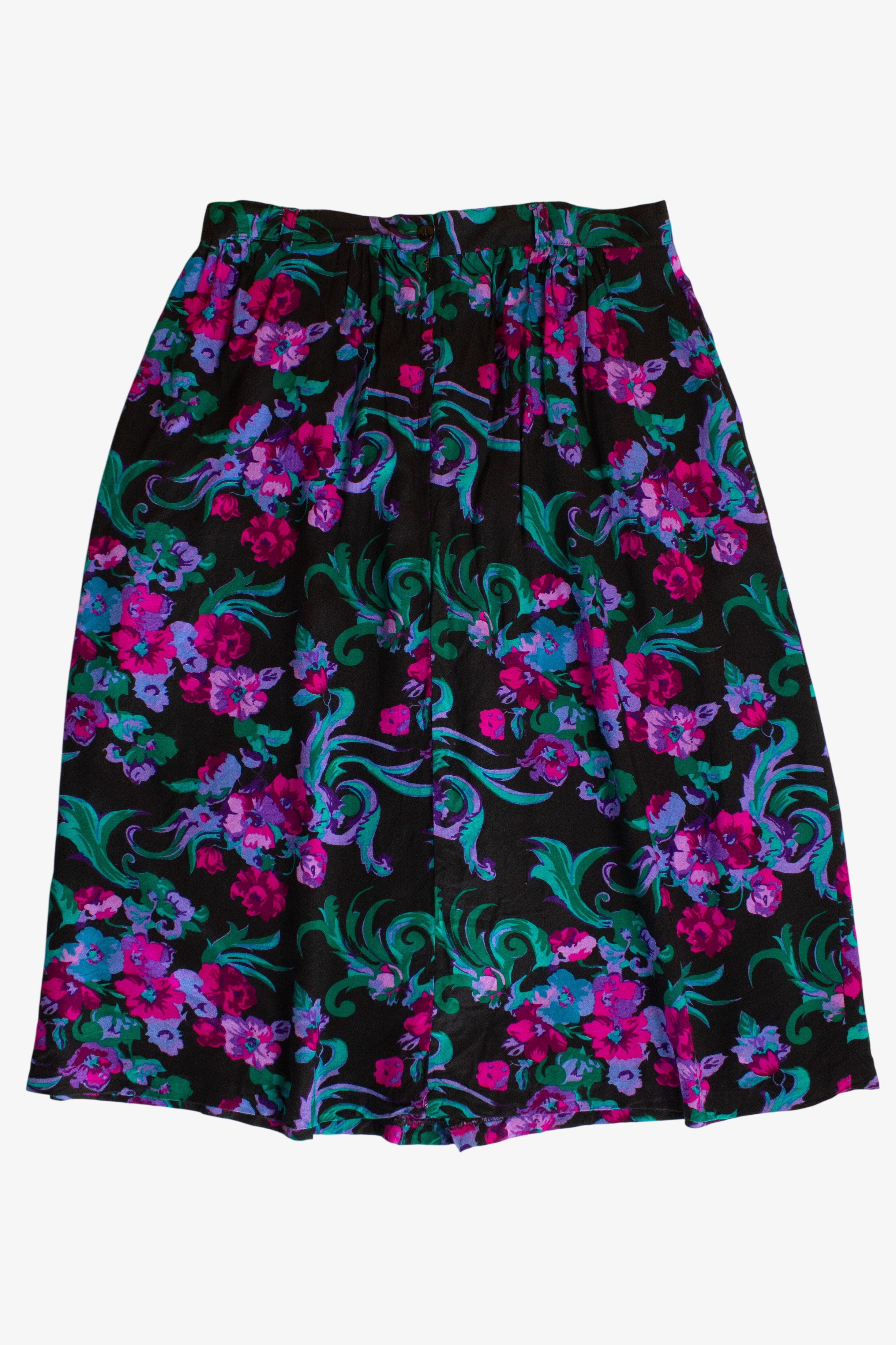 Vintage Black Neon Floral Skirt (1980s)