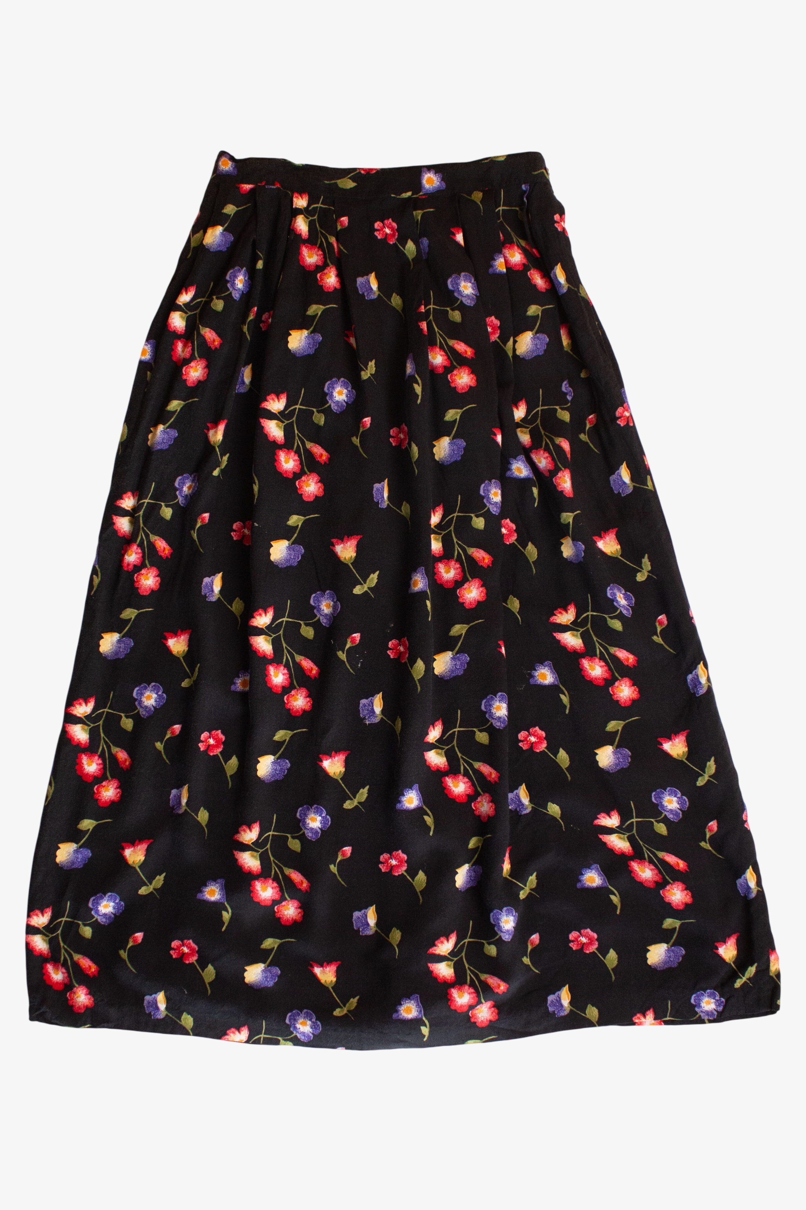 Vintage Liz Baker Black Floral Skirt (1990s)