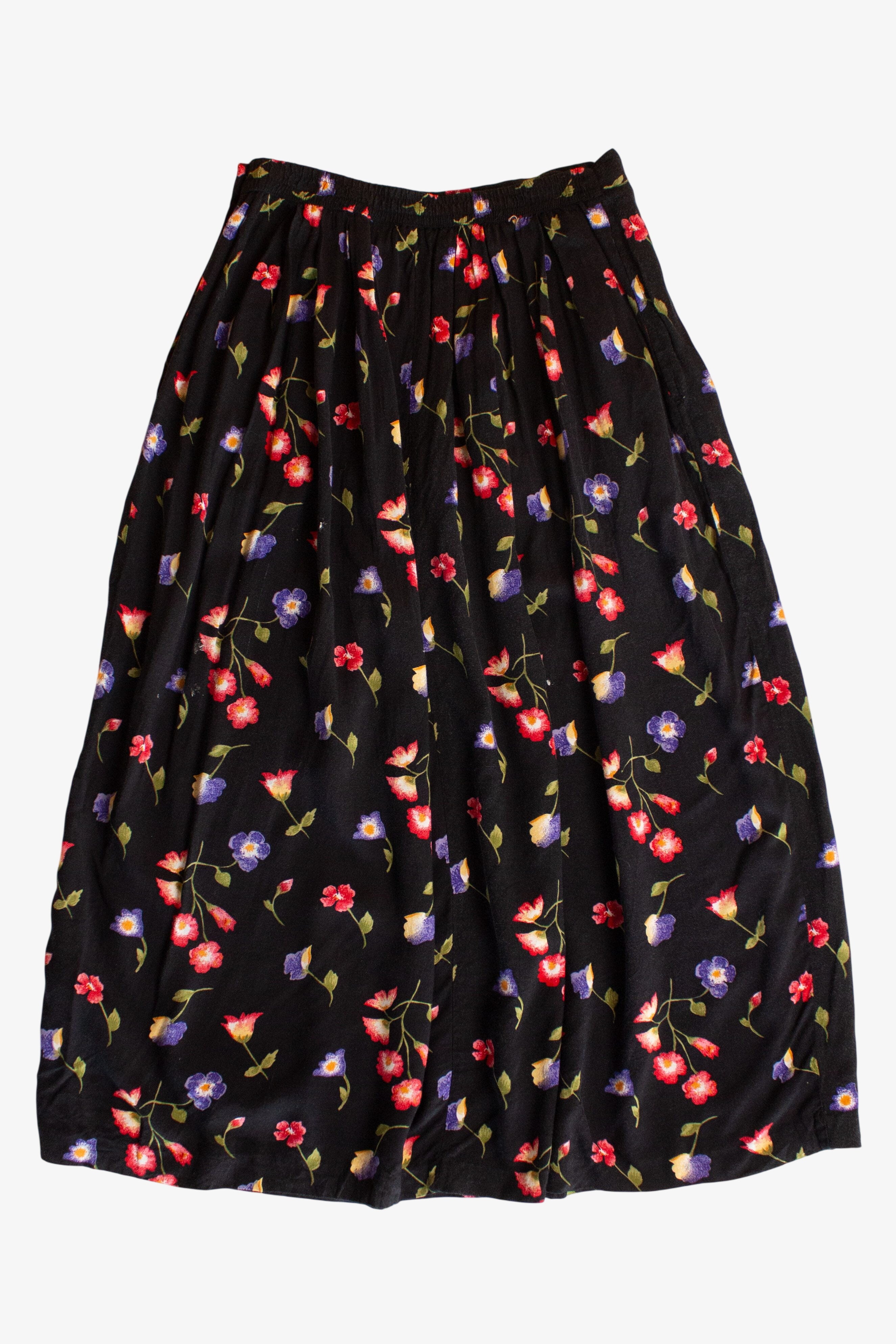 Vintage Liz Baker Black Floral Skirt (1990s)