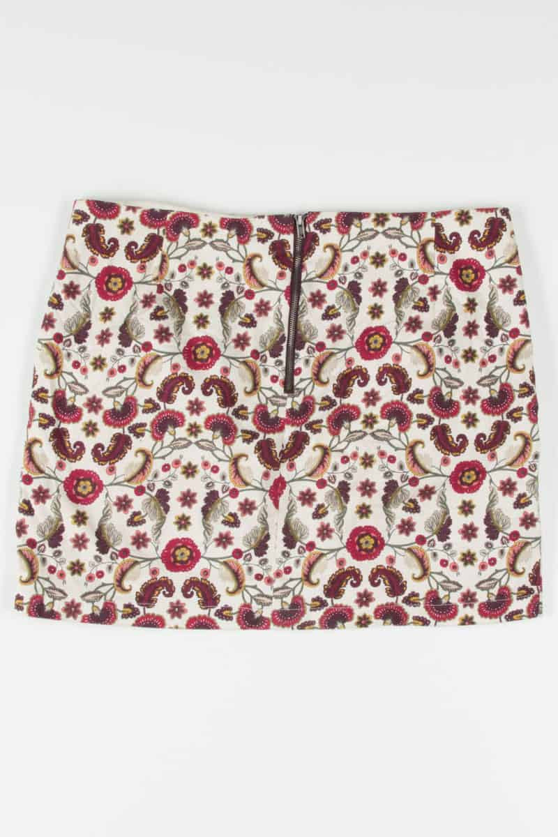 Retro Burgundy Floral Print Mini Skirt
