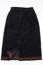 Black Embroidered Corduroy Maxi Skirt