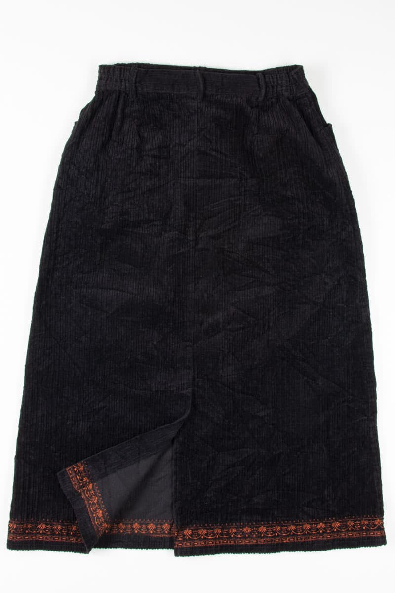 Black Embroidered Corduroy Maxi Skirt