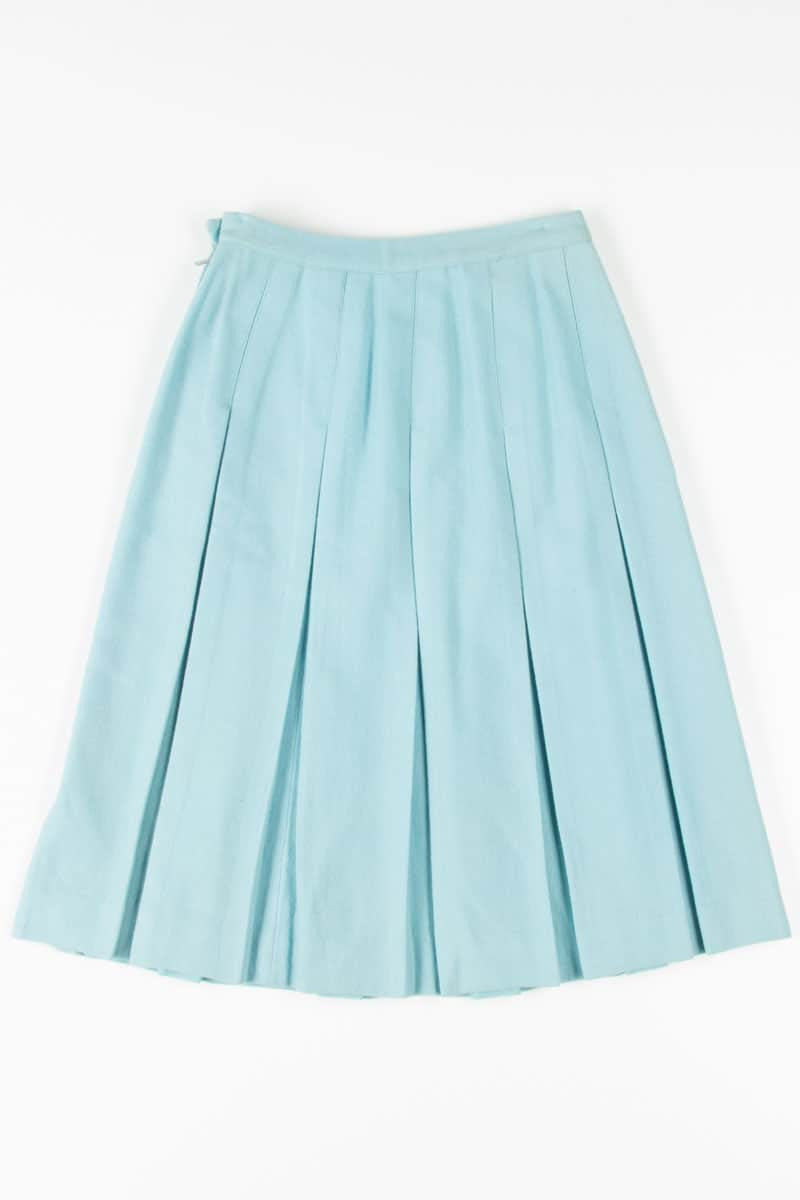 Vintage Blue Pleated Midi Skirt