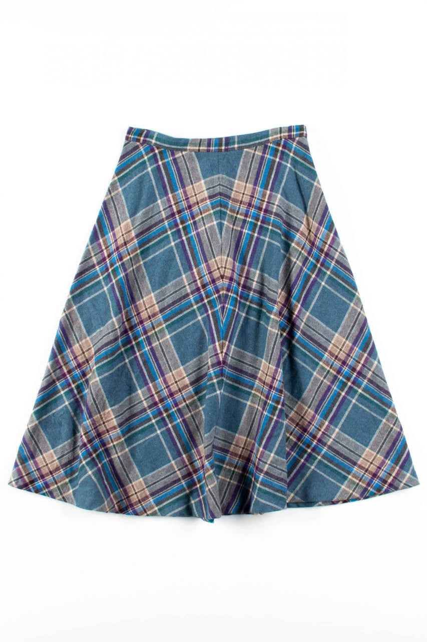 Blue & Purple Plaid Midi Skirt