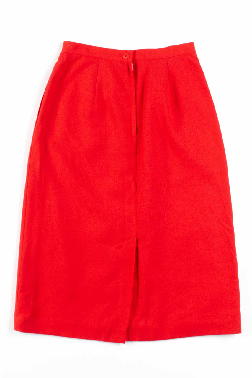 Red Solid Midi Skirt