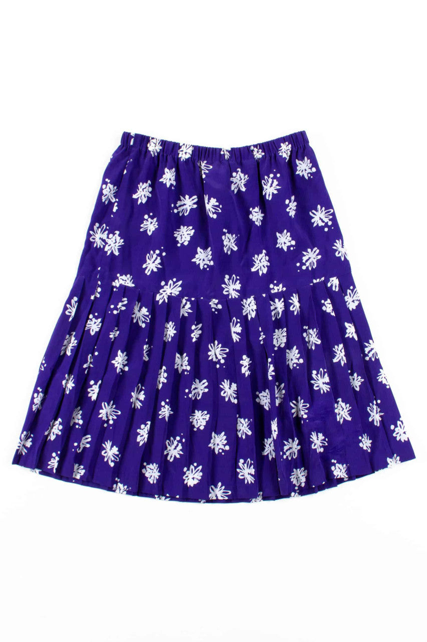 Purple Floral Pleated Skirt