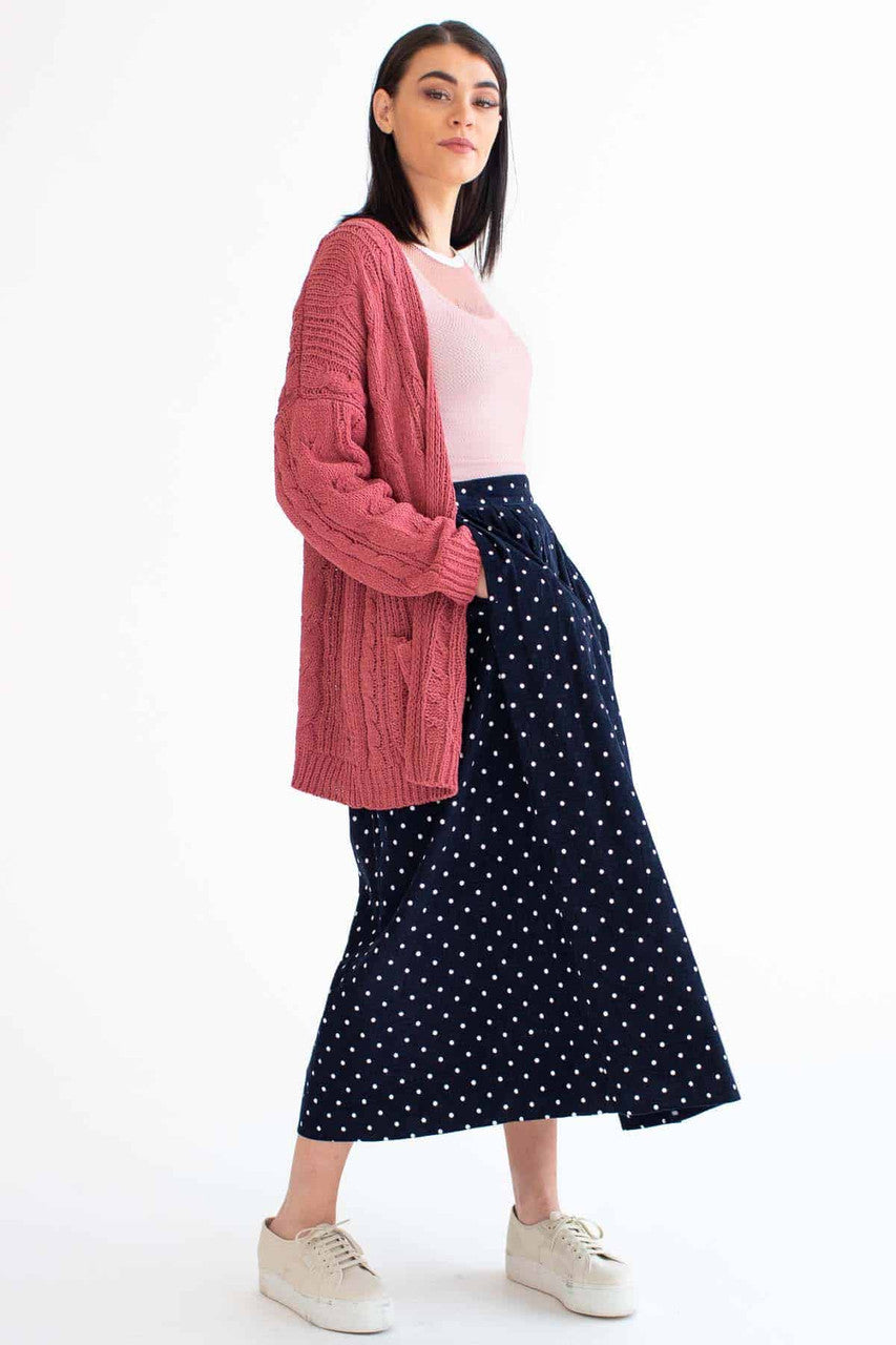 Navy Polka Dot Maxi Skirt