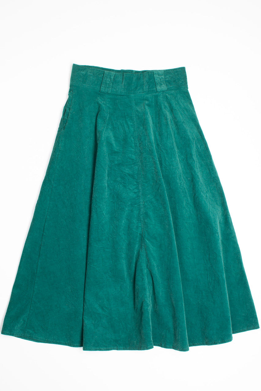 Green Button Front Corduroy Skirt