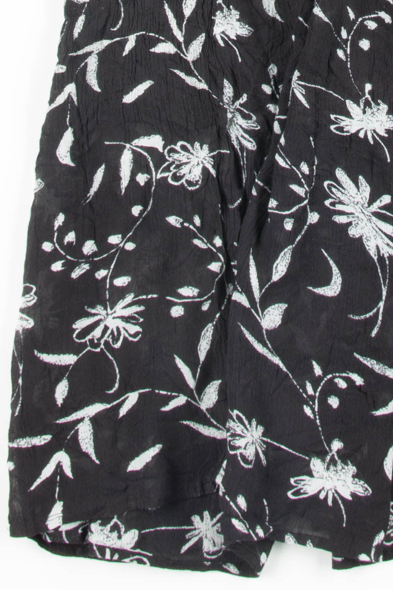 Black Floral Crinkle Hippie Skirt