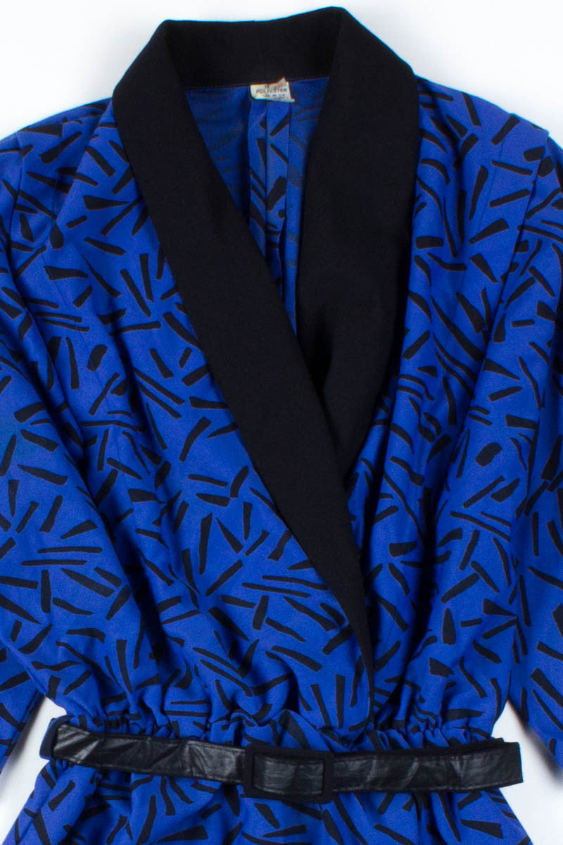 Blue & Black Faux Wrap Dress