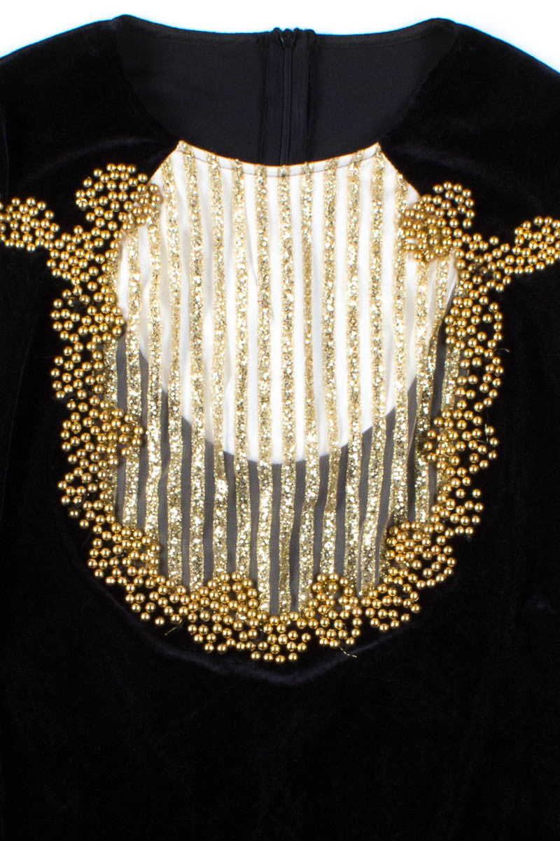 Gold Mesh Beaded Velvet Dress
