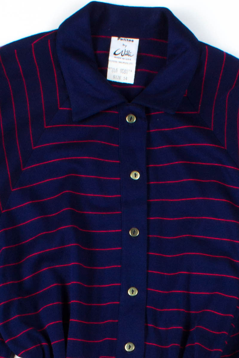 Navy Striped Button Up Dress