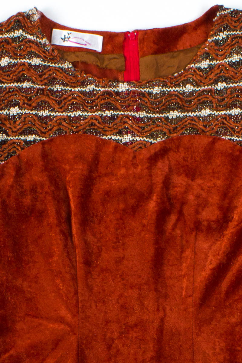 Burnt Orange Velvet Mini Dress