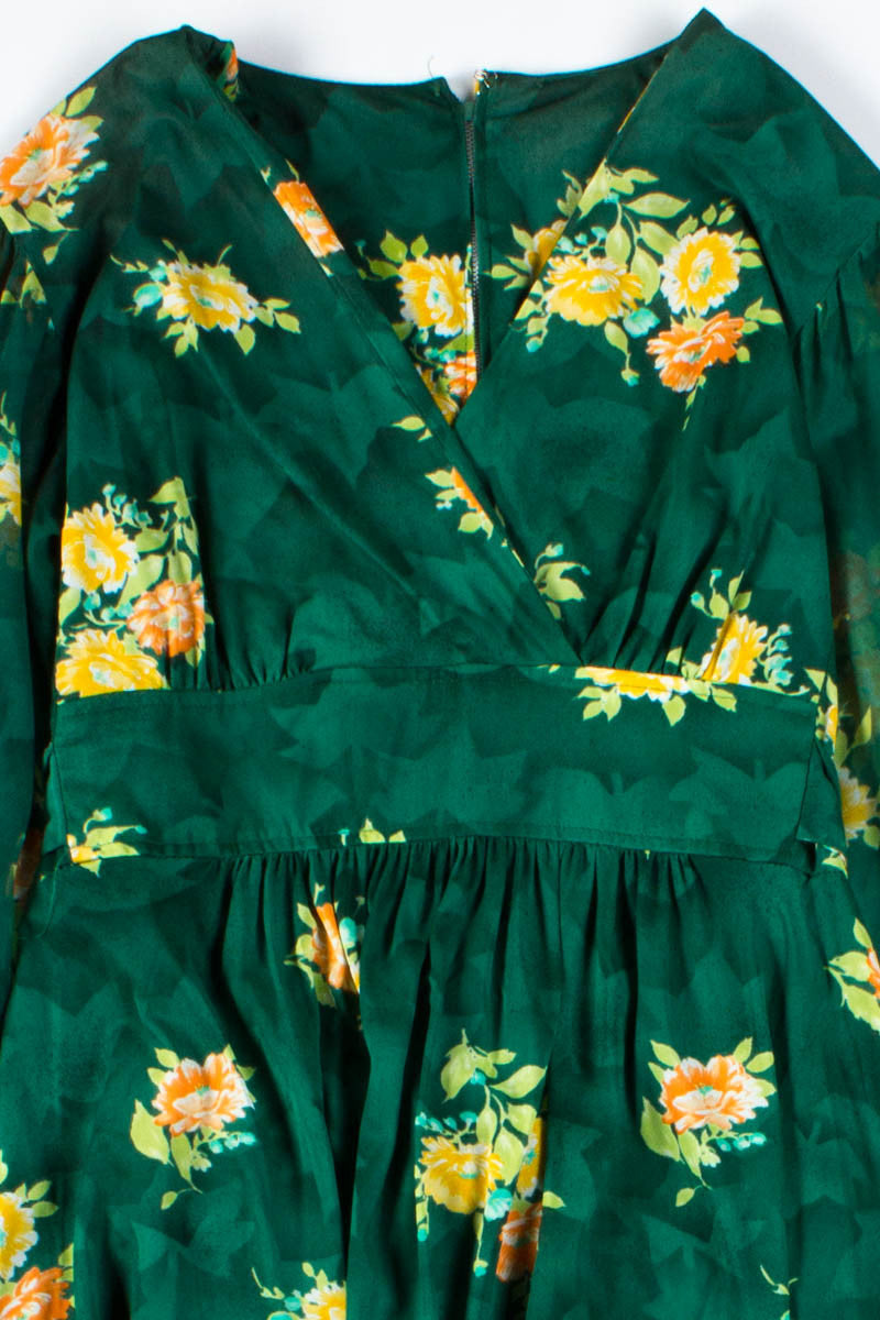 Green Floral Wrap Dress
