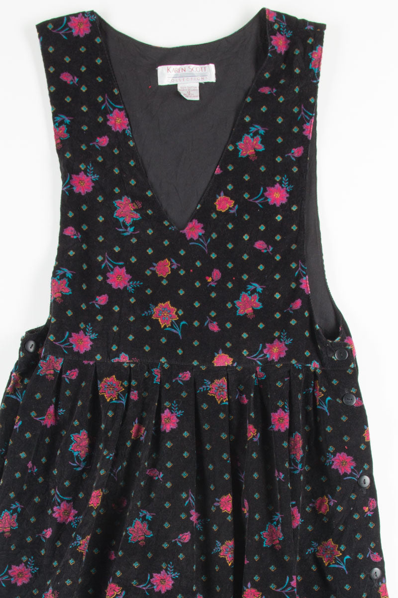 Black Floral Corduroy Dress