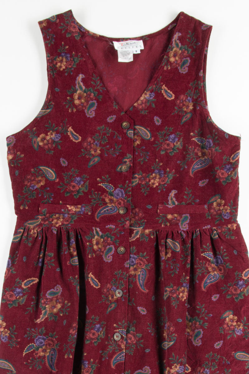 Burgundy Paisley Corduroy Dress
