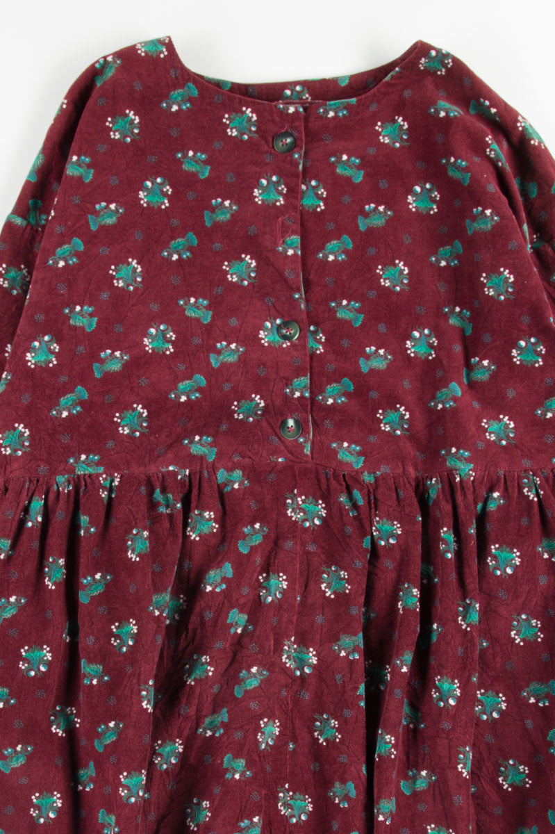 Floral Empire Waist Corduroy Dress