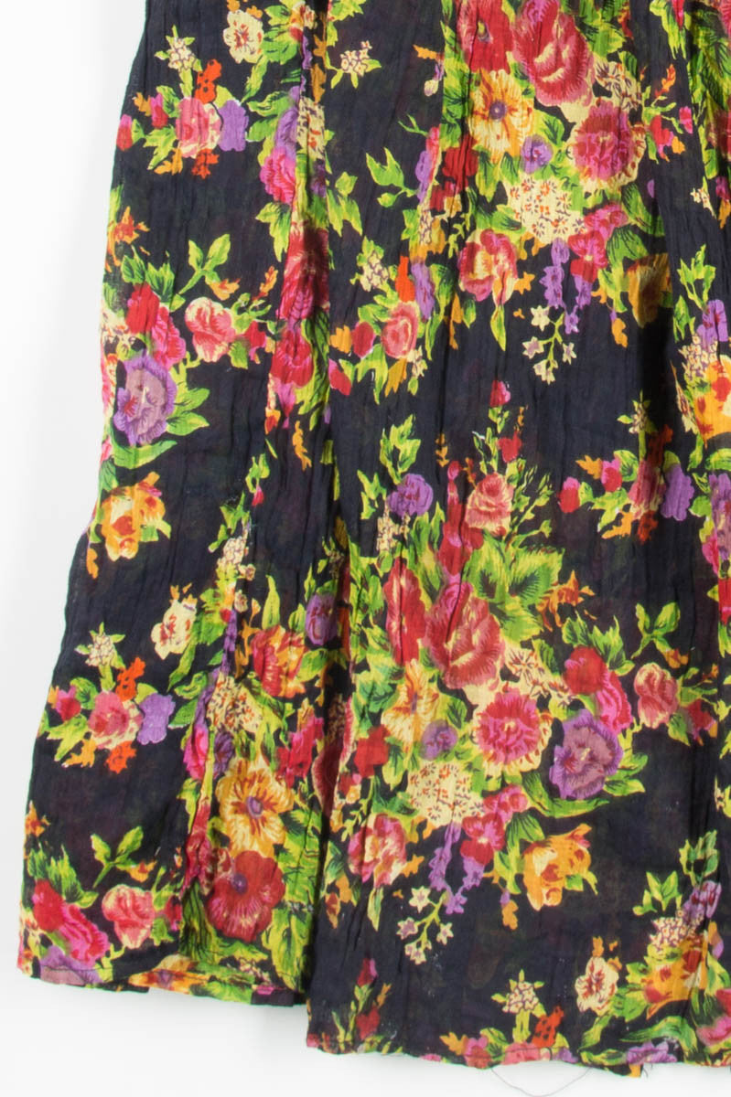 Black Floral Crinkle Hippie Skirt 1