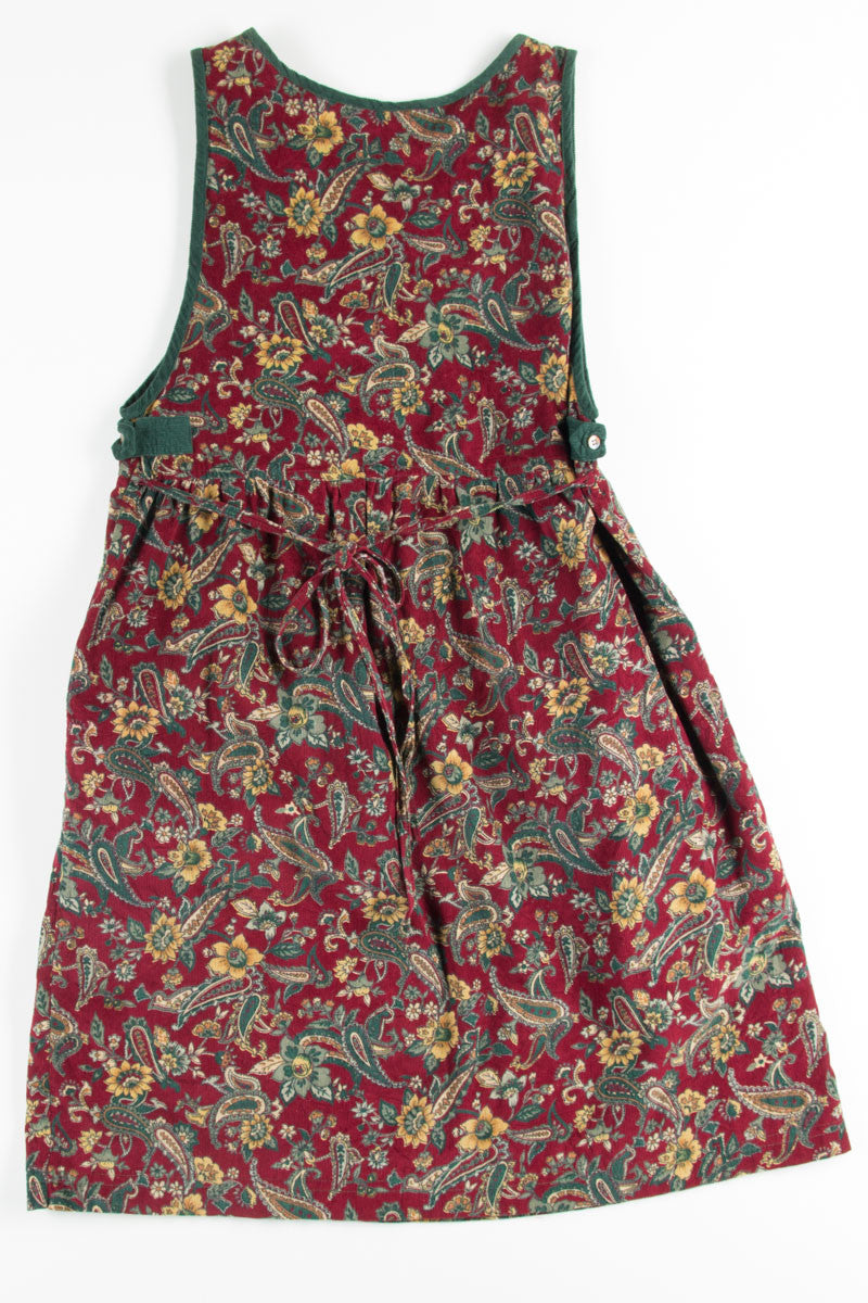 Red Paisley Floral Corduroy Dress