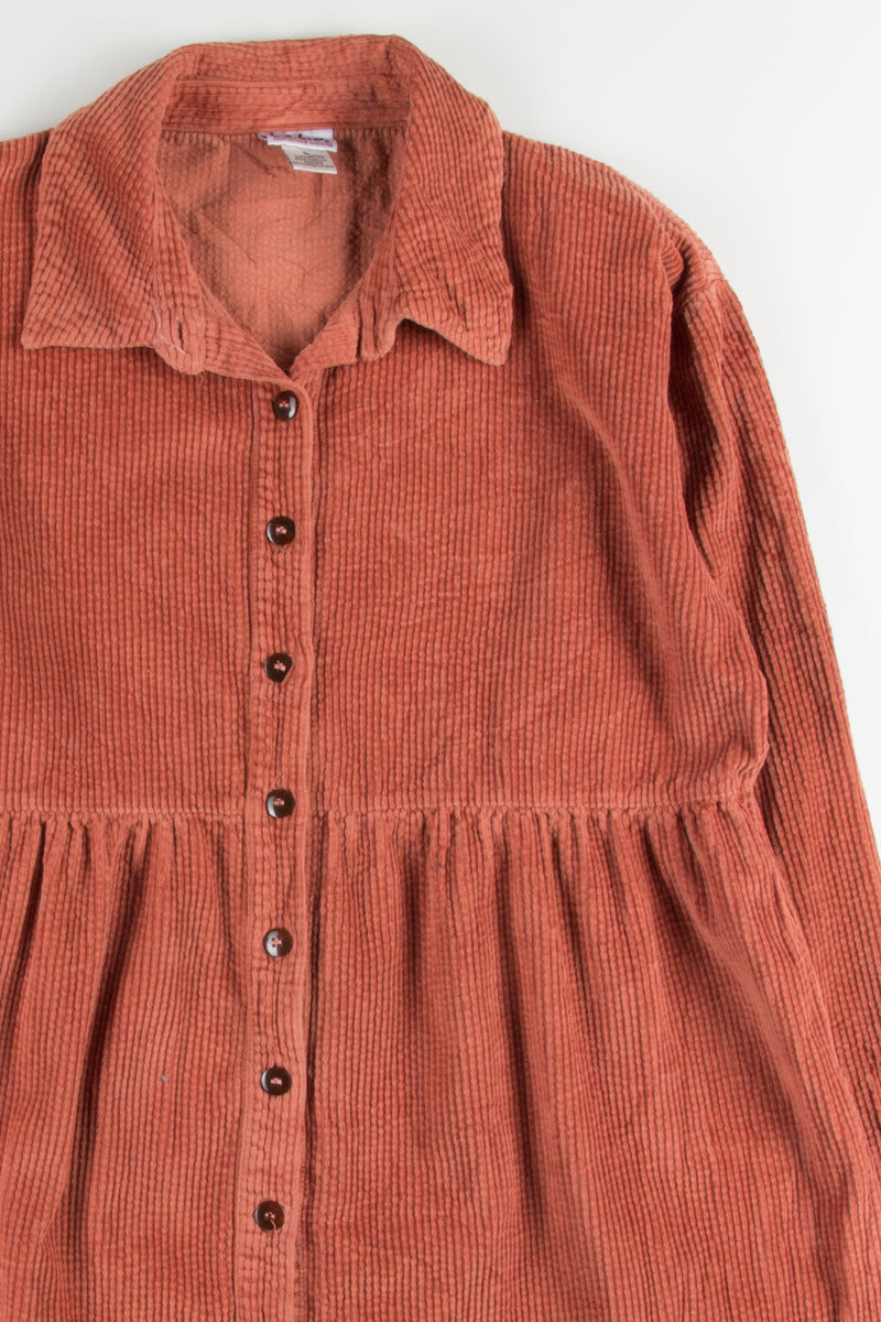 Coral Corduroy Shirt Dress