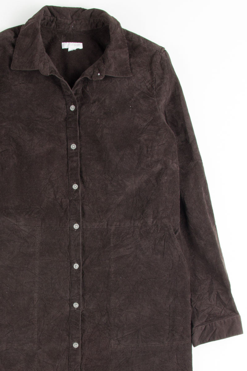 Brown Button Front Corduroy Dress 1