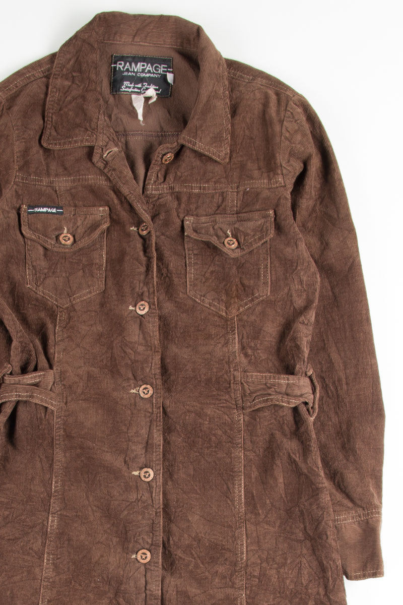 Brown Corduroy Button Front Dress