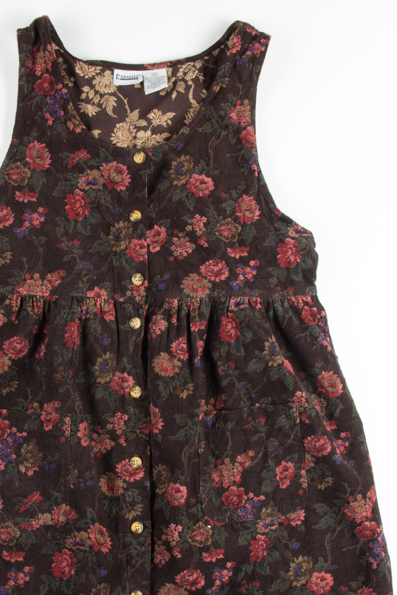 Brown Floral Corduroy Dress 1