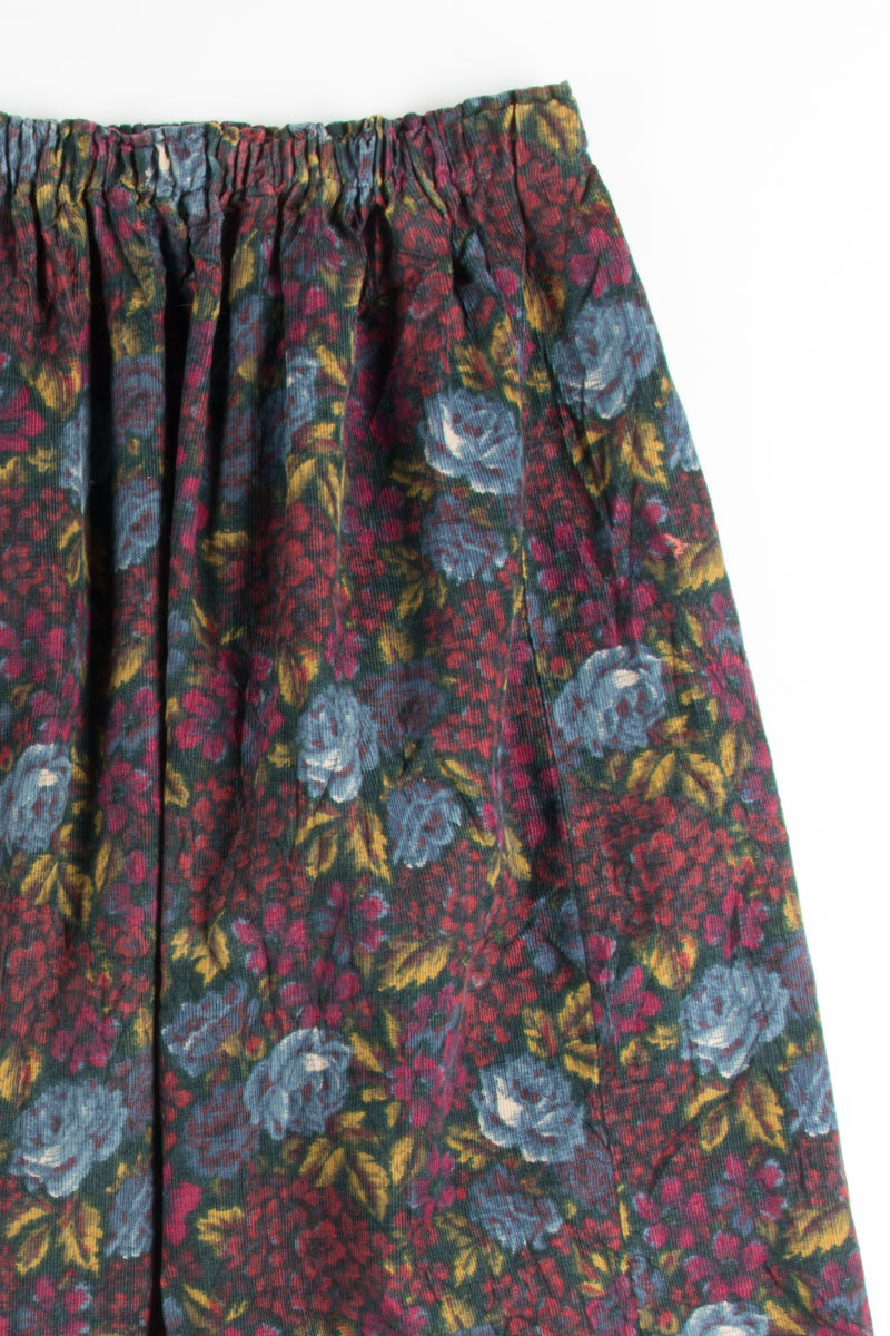 Red & Blue Floral Corduroy Skirt