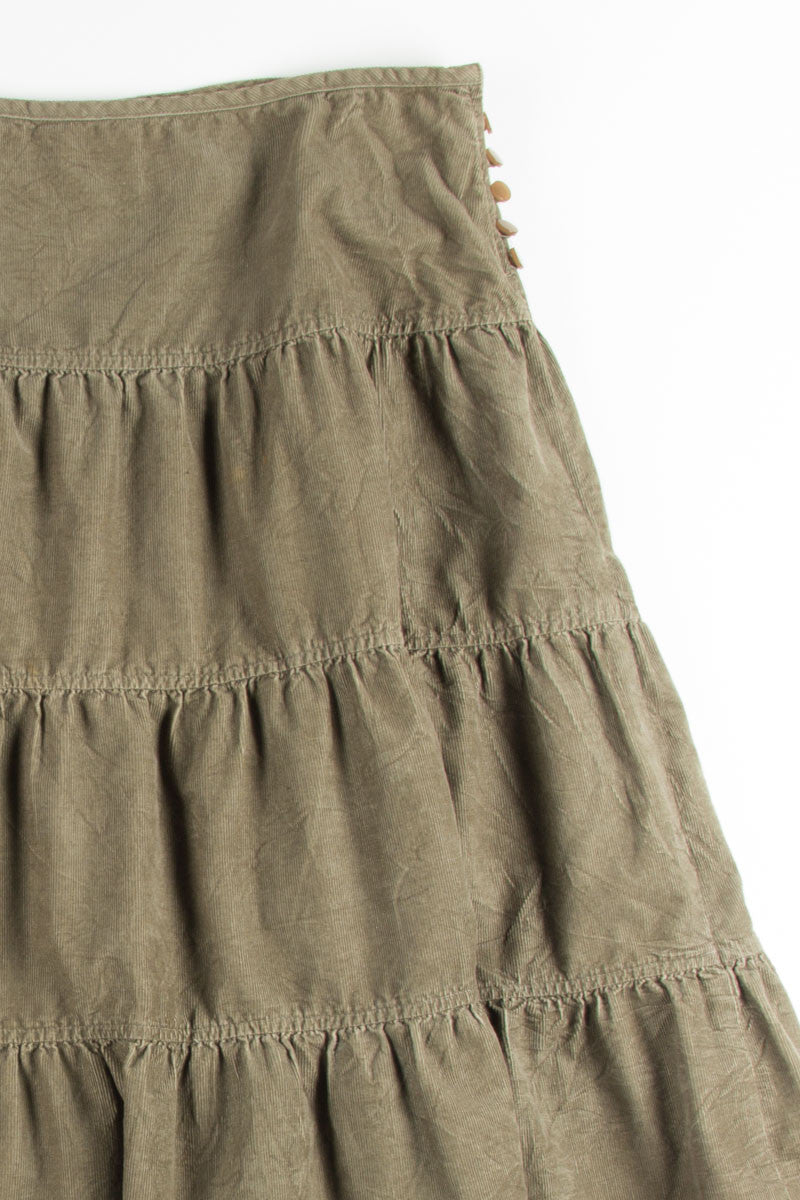 Olive Corduroy Ruffle Skirt