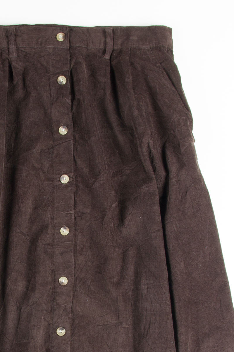 Brown Corduroy Button Front Maxi Skirt
