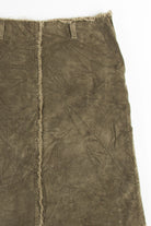 Olive Corduroy Frayed Pencil Skirt
