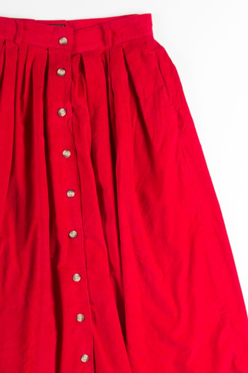 Red Corduroy Button Front Maxi Skirt