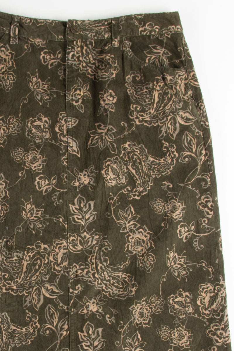Green Floral Corduroy Maxi Skirt