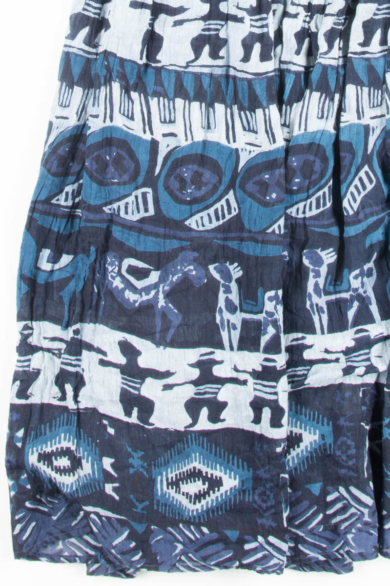Blue Character Patterned Hippie Skirt
