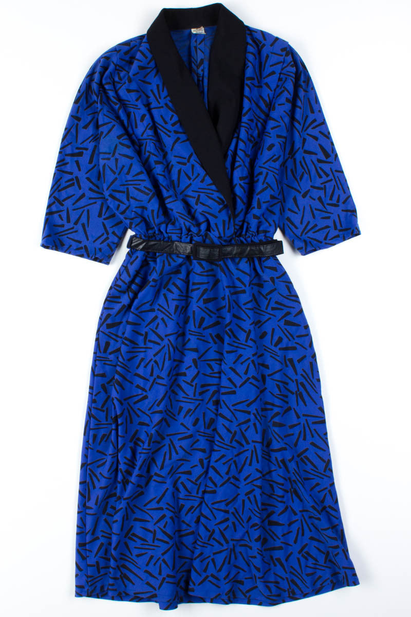 Blue & Black Faux Wrap Dress