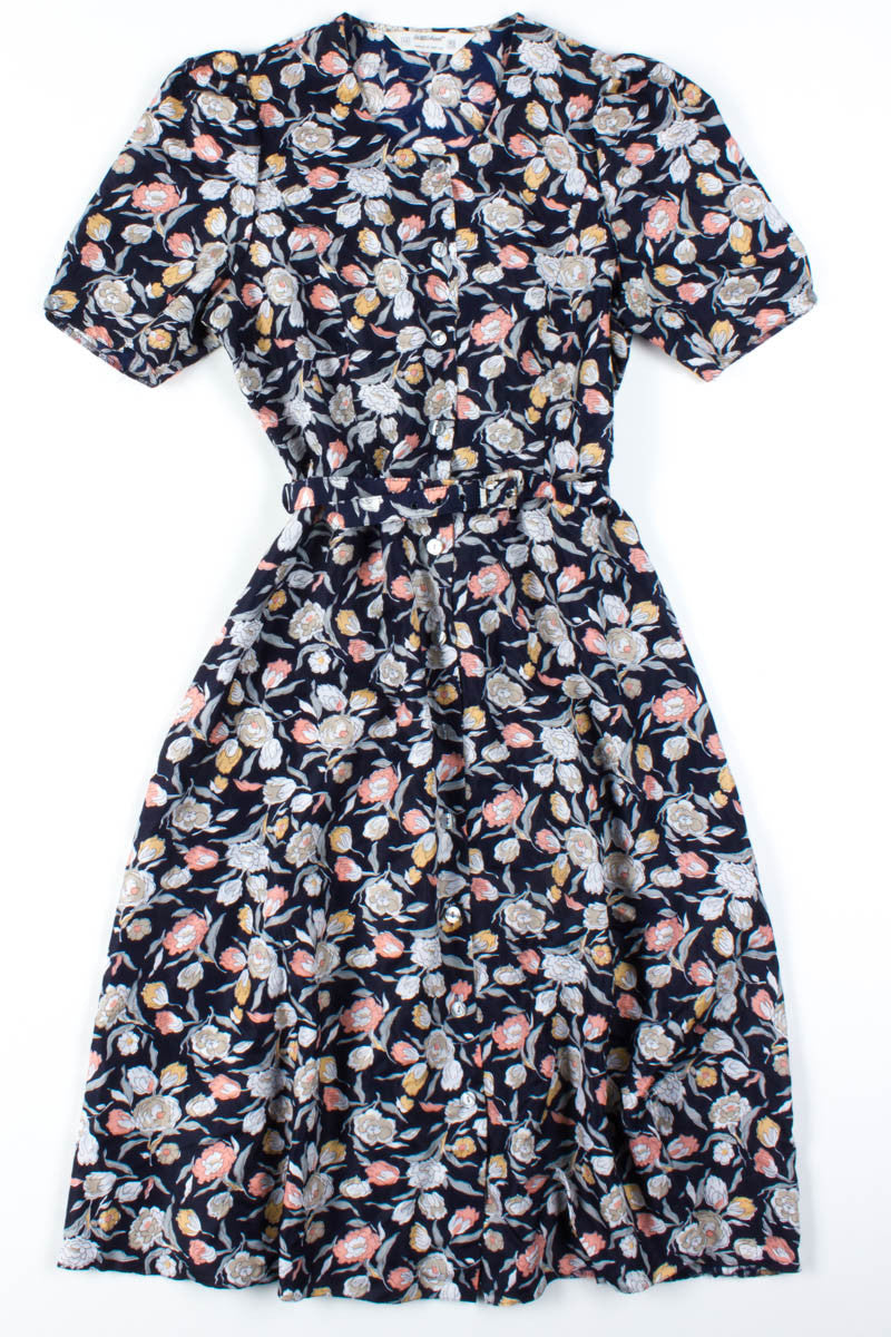 Navy Floral Button-Up Dress