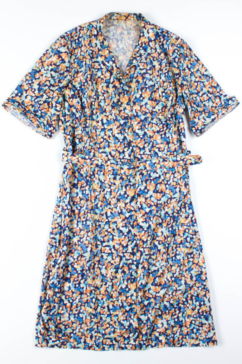 Navy & Orange Patterned Dress