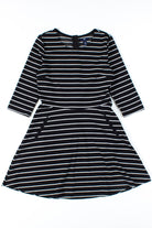Black Striped Elbow Sleeve Dress