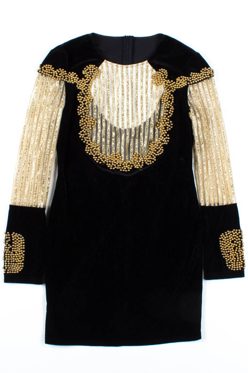 Gold Mesh Beaded Velvet Dress