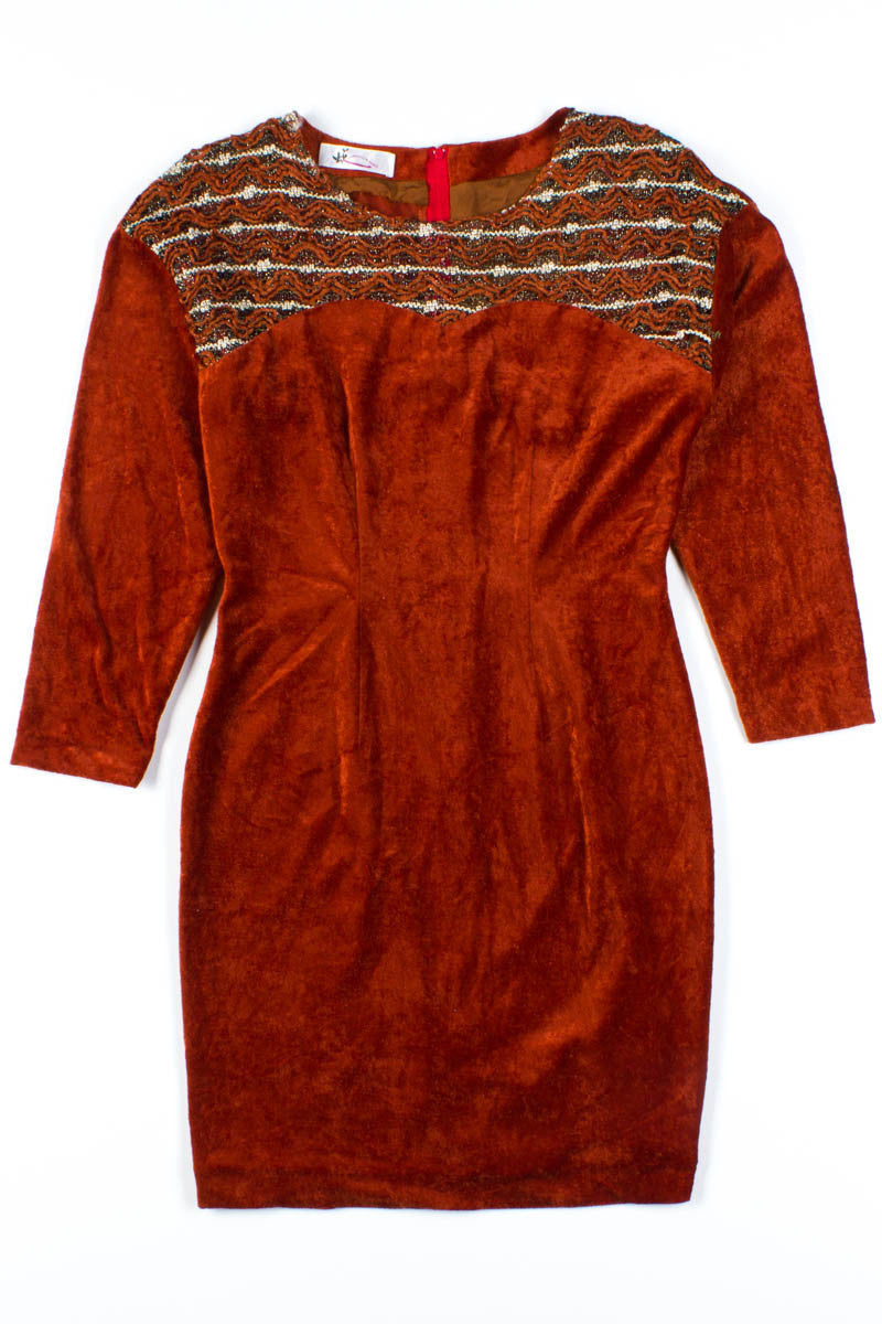 Burnt Orange Velvet Mini Dress