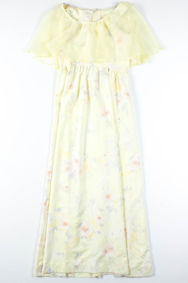 Yellow Mesh Ruffle Floral Vintage Dress