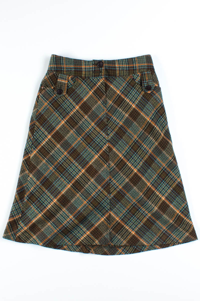Brown Wool Plaid Skirt