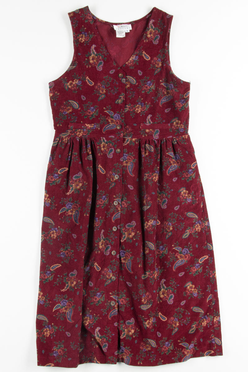 Burgundy Paisley Corduroy Dress