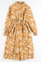 Tan Floral Peasant Corduroy Dress