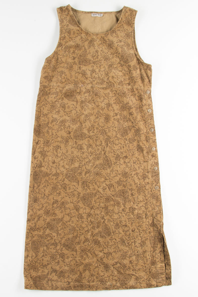 Tan Leaf Print Corduroy Dress