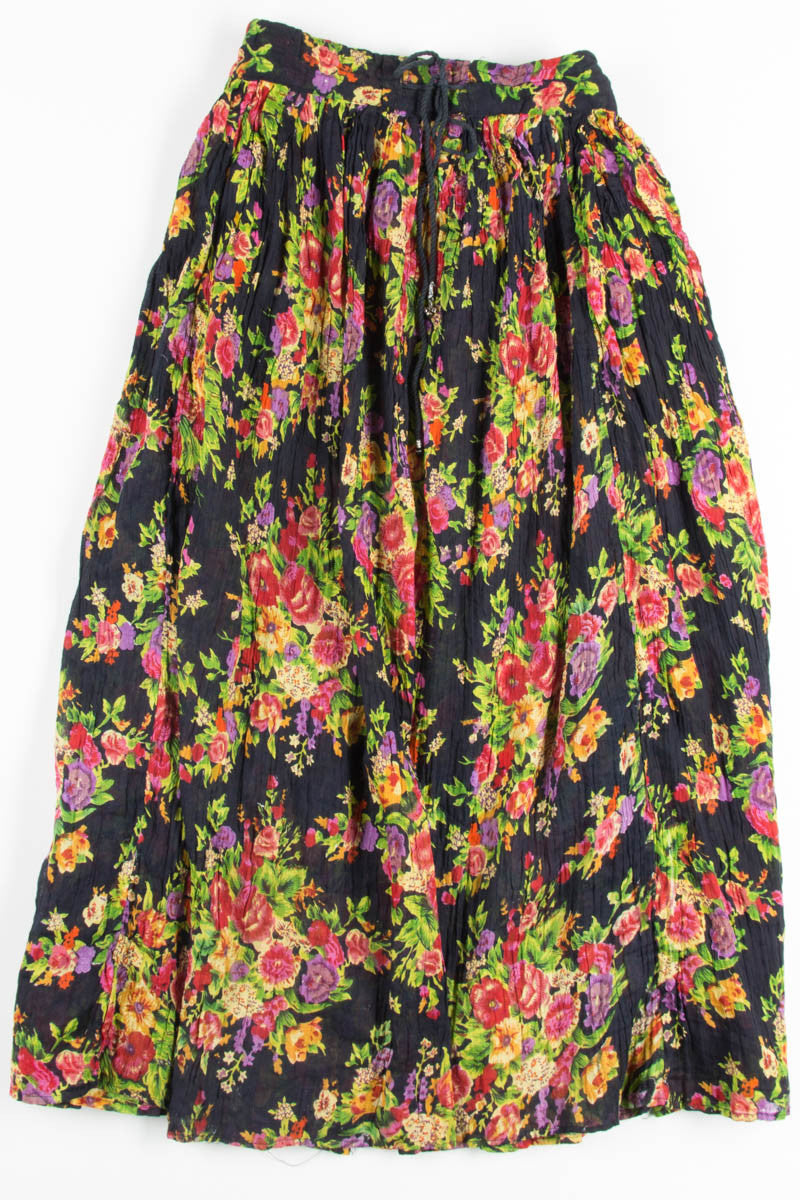 Black Floral Crinkle Hippie Skirt 1