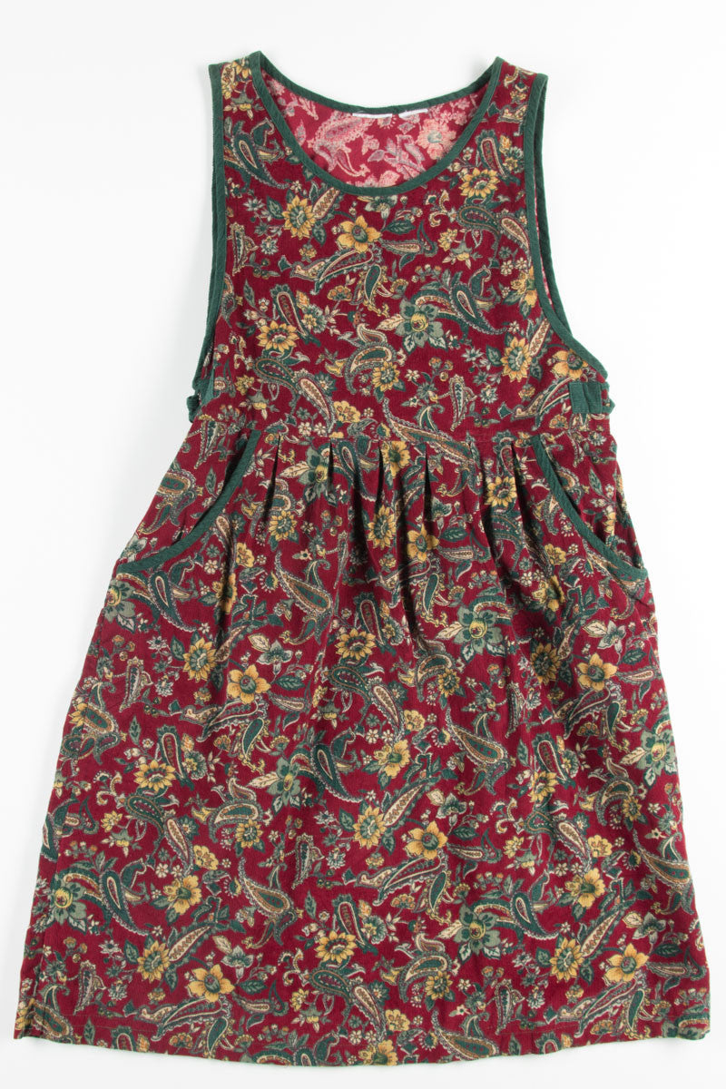 Red Paisley Floral Corduroy Dress