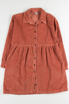 Coral Corduroy Shirt Dress