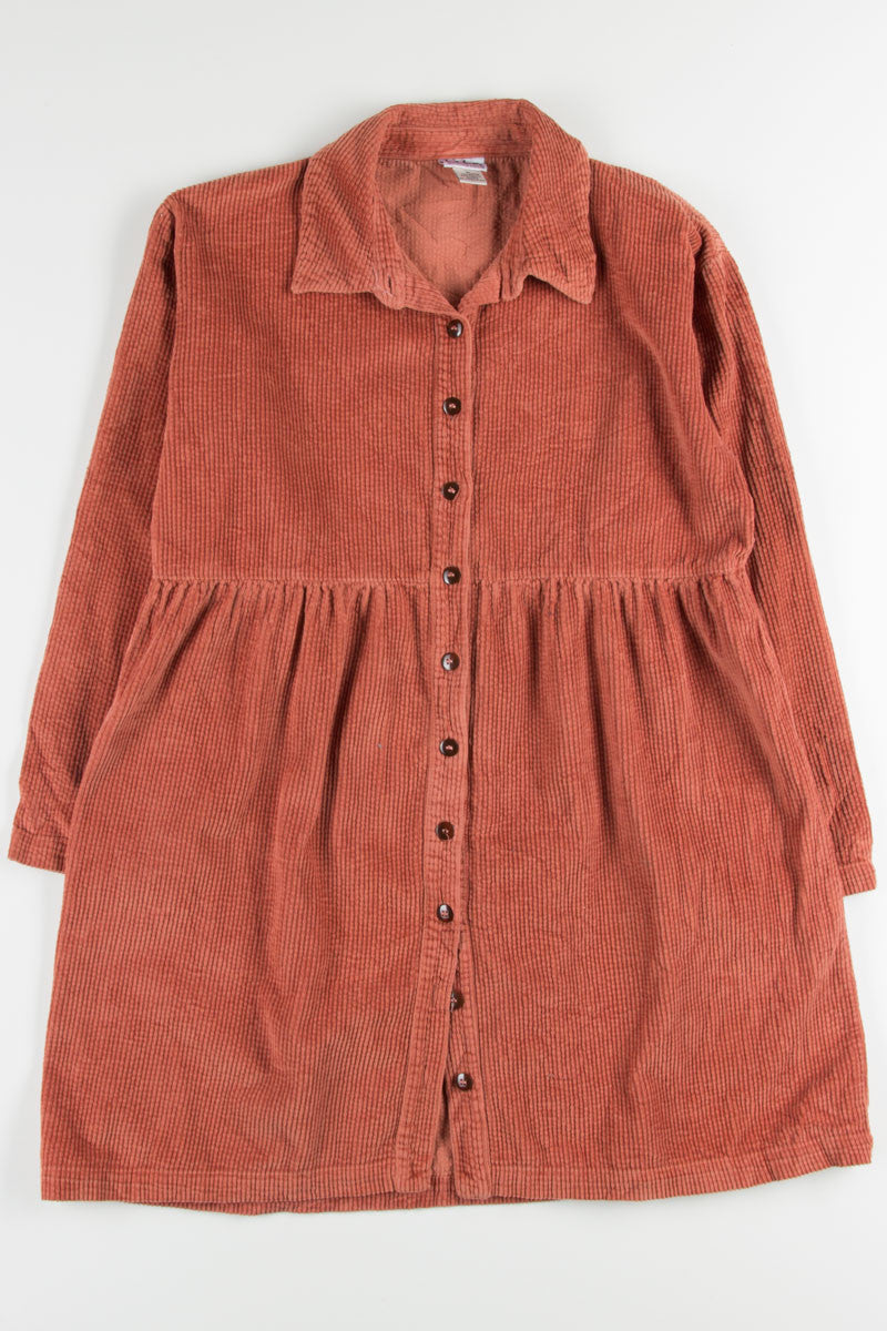 Coral Corduroy Shirt Dress