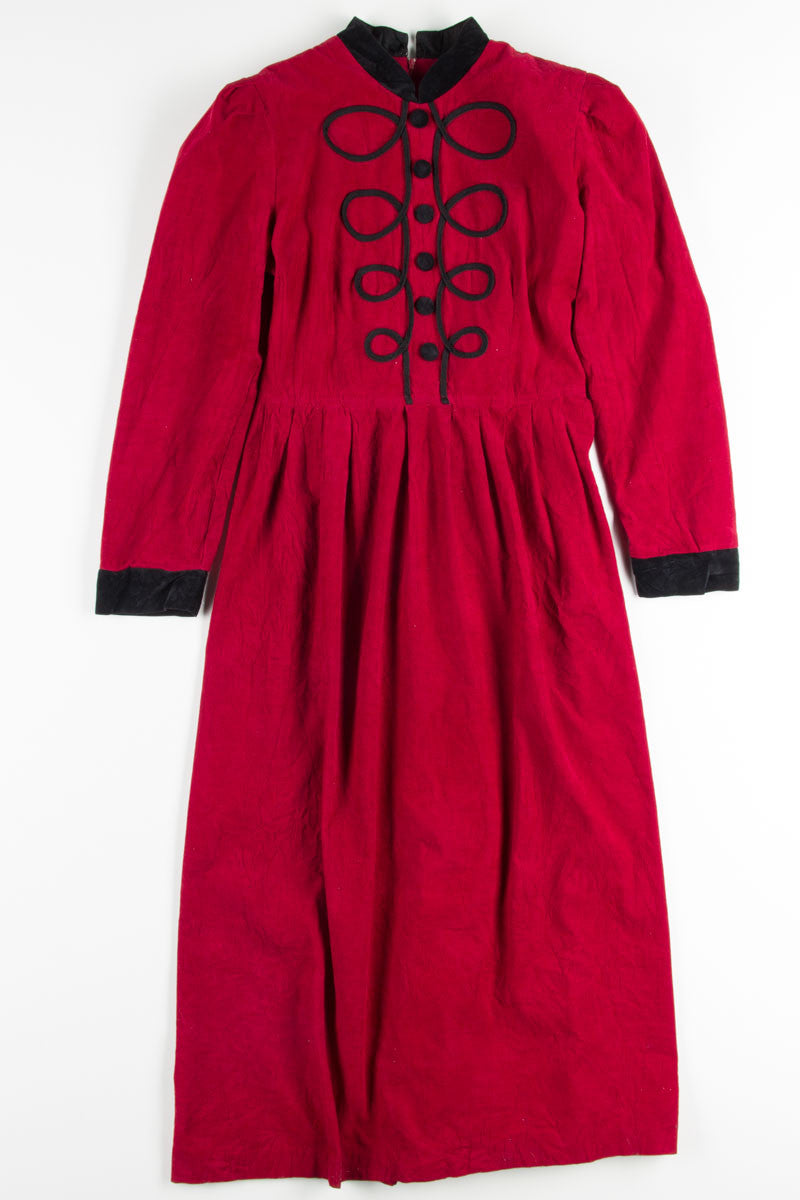 Burgundy Corded Detail Corduroy Dress